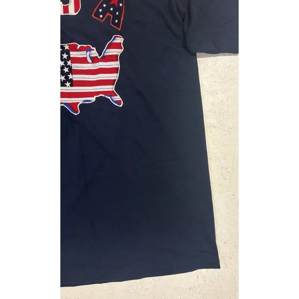 Vintage Jerzees USA Map Shirt Short Sleeve Mens XL Puff Paint Blue Red White - Picture 2 of 11